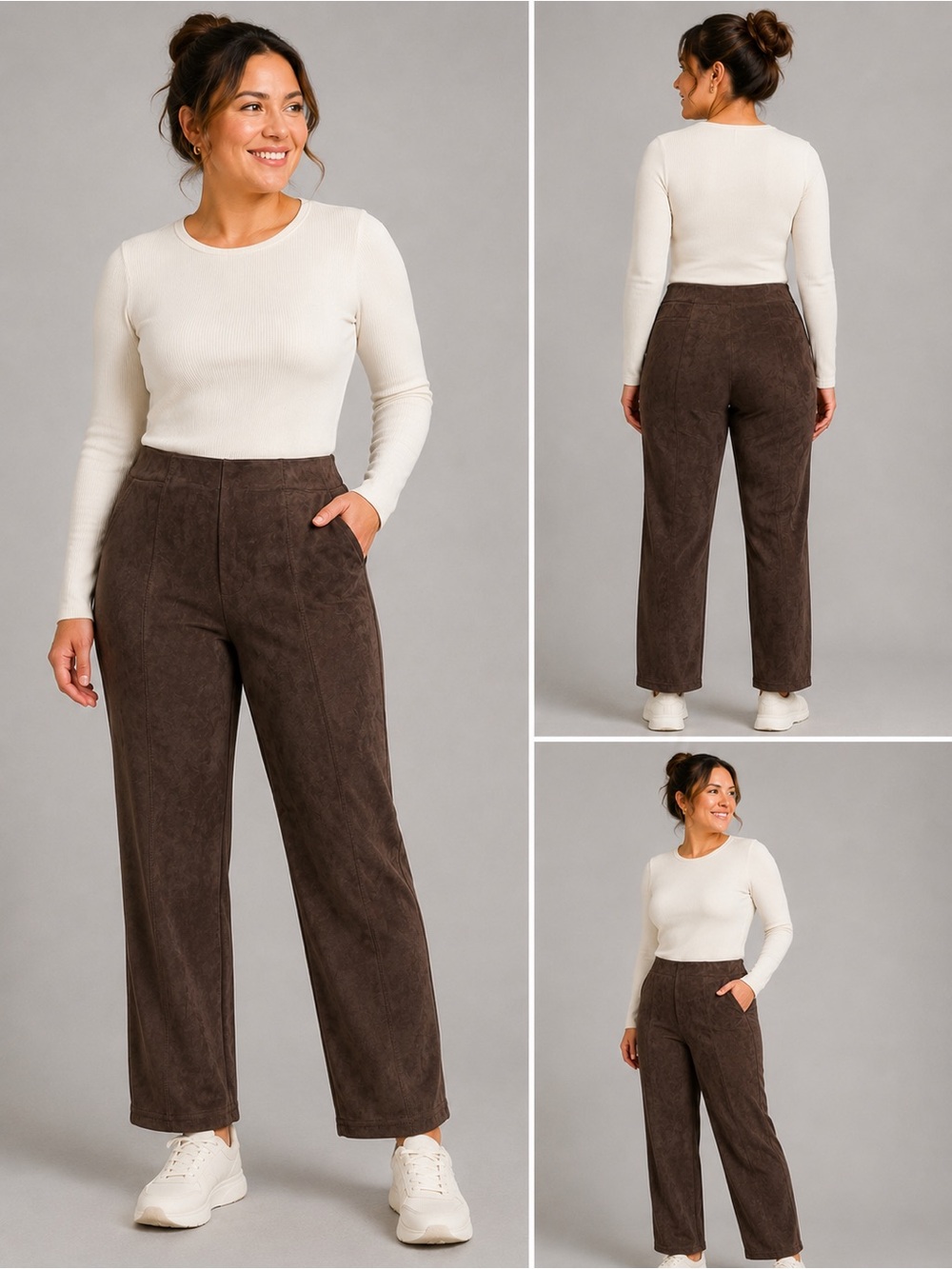 Allison Daley Petites Brown Textured Stretch Pants P/M